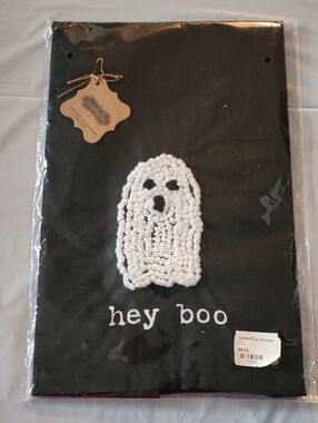 Hey Boo Ghost Embroidered Black Decorative Towel